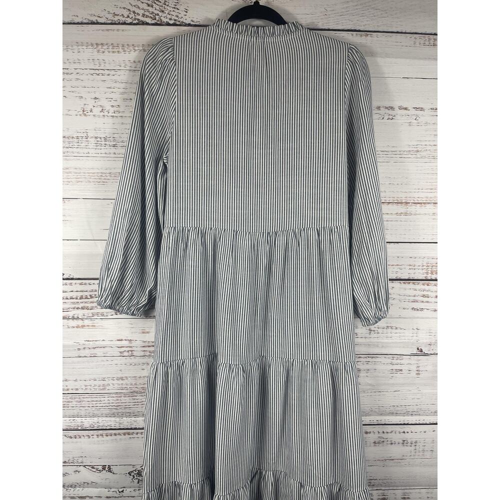 New Collection Dress Womens Small Blue Stripe Embroidered Floral Boho Swing Maxi - Picture 7 of 10